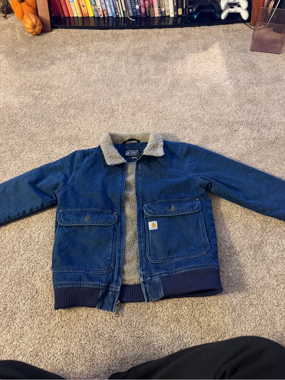 Carhartt Kids Dark Blue Sherpa-Lined Denim Jacket